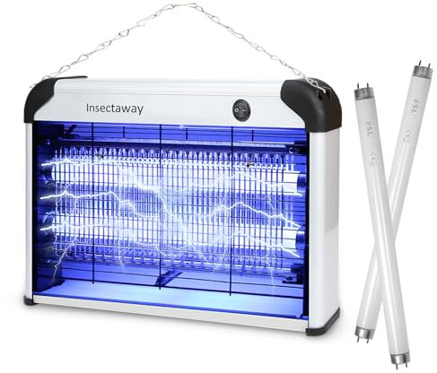 Lampada elettrica anti-zanzare a doppia griglia, da 20 W, con raggio di azione di 50-80 m², lampada UV, trappola per mosche e insetti, efficace per interni, casa, cucina, ufficio