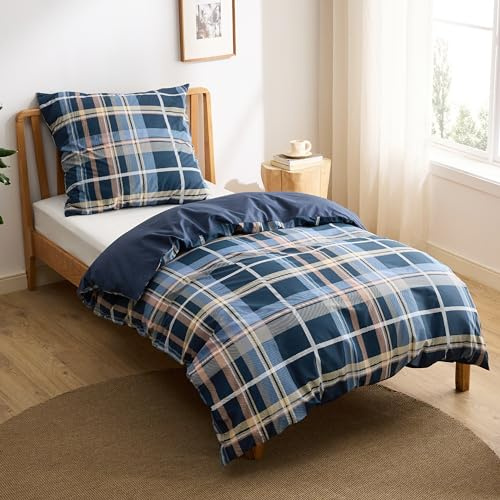 BEDSURE Bettwäsche 135x200 Baumwolle 2teilig - Blau Streifen | Baumwolle Bettwäsche mit Reißverschluss, ÖKO-TEX Wendbar, Bettbezug 135x200cm + Kissenbezüge 80x80cm, einfach zu beziehen