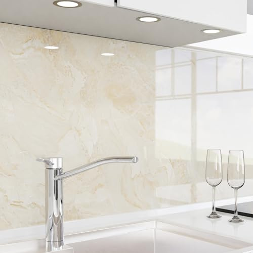 danario Küchenrückwand selbstklebend - Glasoptik - Spritzschutz Küche - versteifte PET Folie - 0,8 mm - Marmor beige - 60cm x 220cm
