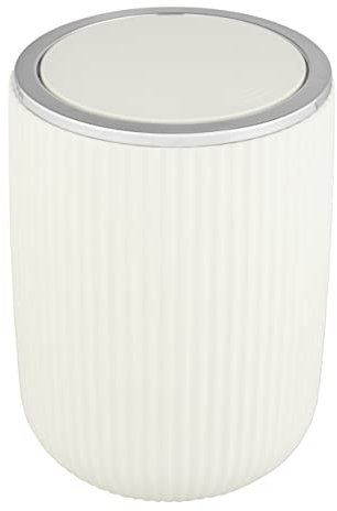 WENKO Secchio con coperchio oscillante Agropoli S crema, 2 litri, secchio per bagno con coperchio, pattumiera in plastica di qualità, modellatura plastica e superficie strutturata, Ø 14,5 x 20 cm