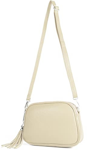 modamoda de - T238 - ital. Damen Umhängetasche Leder Medium, Farbe:Creme