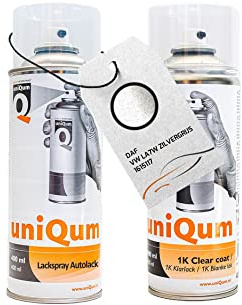 UniQum Autolack + Klarlack 2K Spraydose fürs LKW für DAF VW LA7W ZILVERGRIJS 1615117 Autolack Reparatur 2 x 400 ml