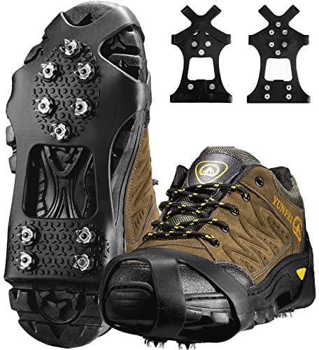 Ice Klampen Steigeisen mit 10 Zähne,Spikes für Schuhe Schuhkrallen Spikes Ice Klampen Spikes für Wanderschuhe Steigeisen Grödel Eisspikes Anti Rutsch für Winter Walking Wandern Bergsteigen.