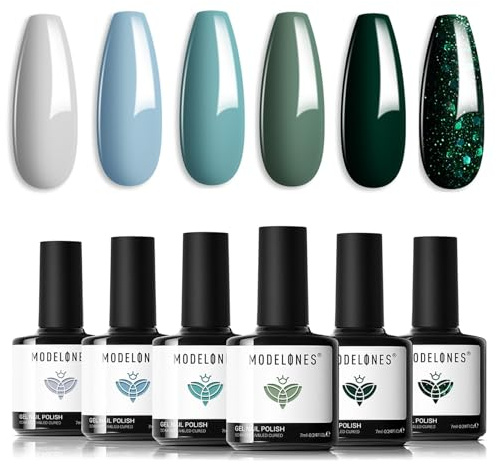 modelones UV Nagellack, Grün Blau 6 Farben Gel Nagellack Set, Soak Off Natur Gel Polish Nageldesigns, Gellack UV Lack für Anfänger Nail Art Maniküre Salon