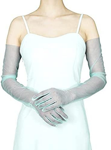 JazJoz Damen-Handschuhe, lang, Tüll, Hochzeit, Braut, Opernparty, 68,6 cm, Ellenbogenlänge, durchscheinend, mint, One size