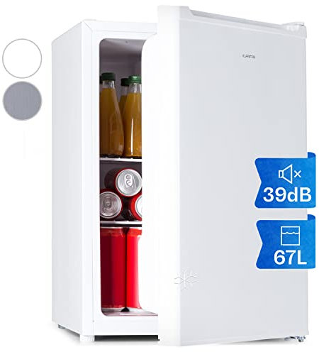 Klarstein Nevera Pequeña 67L para Refrescos y Cerveza con 4L Congelador, Mini Nevera Cristal, Minibar Silencioso, Enfriador de Vino, Interior/Exterior, Frigorificos Estantes Extraíbles