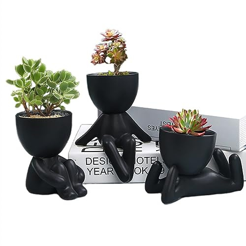 QUHUOYAO Moderne Keramik-Figur, Blumentopf, Sukkulenten-Übertopf für Garten, kreativer grüner Keramik-Blumentopf, Schreibtisch-Ornamente (3 Stück)