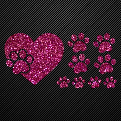 Glitterdeals Strykbilder glitter tassar i hjärtat och små tassar, rosa stryka på textilier karnevalskostym, tassar, stryklappar, tass, Fasching, patch att stryka, tassar