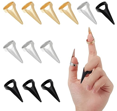 nbeads 15 st 3 färger fingerklor, fingertoppringar i metall, punktå klor, för halloween cosplay nagelkonst, ljusguld/platina/svart