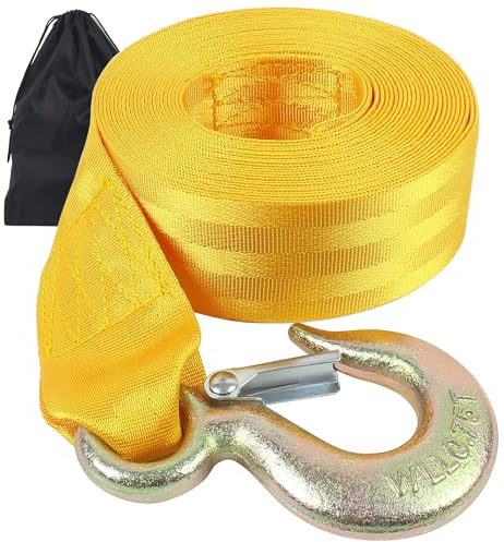 VEITHI Boat Winch Strap with Hook 2 inch x 20 Foot,Boat Trailer Winch Strap 10,000 lbs Breaking Strength 3300 lbs Working Load Great for Truck Heavy Duty Equipment (Yellow)