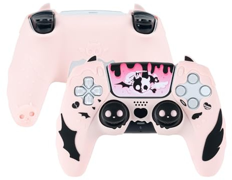 GeekShare Bonito Juego de empuñaduras para mandos PS5, Funda Protectora de Silicona Antideslizante para PlayStation 5 Wireless Controller Kit de Accesorios, Calavera Rosa
