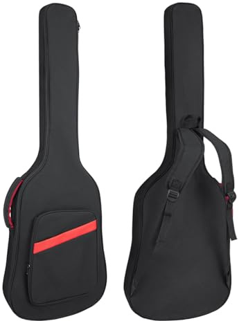 Bassgitarren Tasche 0.25in/6mm Polsterung Wasserdichtes E-Bass Case, E-Bass Gig Bag Rucksack mit Nackenschutz und Taschen, Verstellbarer Schultergurt,Schwarz