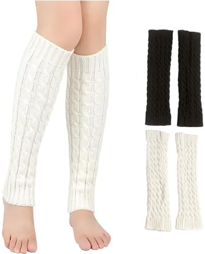 JCTRRJ 2 Paar Stulpen Damen, Leg Warmers, Stulpen Kinder, Stulpen für Damen, stulpen weiß, weiße stulpen, stulpen damen weiß, stulpen beige, weisse stulpen, legwarmer damen, 40 cm lang(weiß+schwarz)