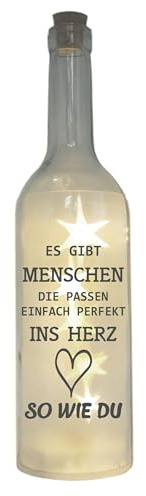 WB wohn trends LED-Flasche mit Motiv, Es gibt Menschen die passen ins Herz so wie Du, grau, 29cm, Flaschen-Licht Glitzer-Flasche Leuchtflasche Lampe mit Text Spruch