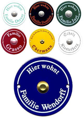Emaille-Klingel-Namensschild-Klingelschild-Rund Türschild-3 Größen-Türklingel-Klingel-mit Wunschtext (100 mm Ø)