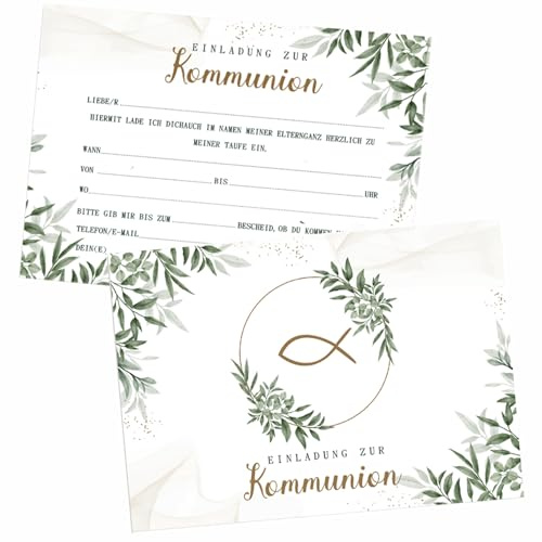 PEFOLOC 12x Einladungskarten Kommunion,mit 12x Umschlag Einladungskarten,Einladungskarten Konfirmation,Kommunion Taufe Hochzeit Einladung für Jungen und Mädchen