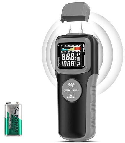 Wood Moisture Meters, Pin & Pinless 2 In 1 Moisture Detector with Upgraded Sensor & Backlit Screen, 9 Calibration for moisture Detection in Wood, Detector for Lumber Concrete Building(Grey)
