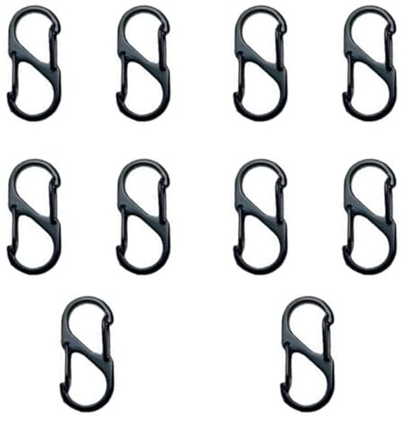 10 Stück S Karabiner Mini Karabinerhaken Metall Doppelkarabiner 8 Förmiger 2 Öffnungen 40mm Karabiner Klein für Outdoor Camping Zuhause Wandern Schwarz