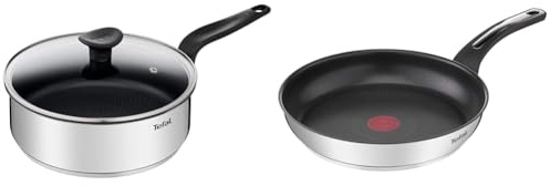 Tefal Primary sauteuse 24cm + couvercle verre, Garantie 10 ans, Acier inoxydable de première qualité & Emotion Poêle 20 cm, Revêtement antiadhésif, Garantie 10 ans, Diffusion de chaleur homogène