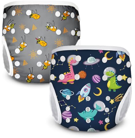 JUNUNDJING Pannolino da Nuoto (2 Pezzi Costumino), Costume Pannolino Lavabili, Impermeabile Pannolino Piscina (0-3 Anni), Piscina Neonato, Costume Pannolino Neonato(Grigio Scuro e Blu Scuro)