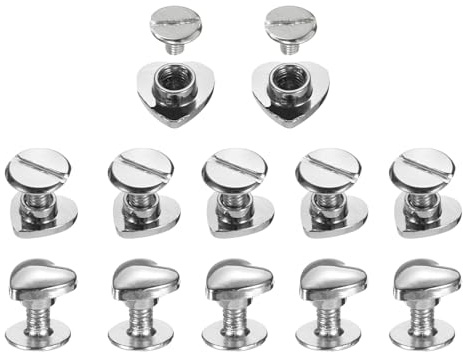 sourcing map 20set Heart Rivet 10mm Metal Heart Shape Decoration Stud Rivets Tool Set for Belt Clothes Shoes Purse Handbag Luggage Leather Craft DIY Embellishments Accessories, Silver Tone