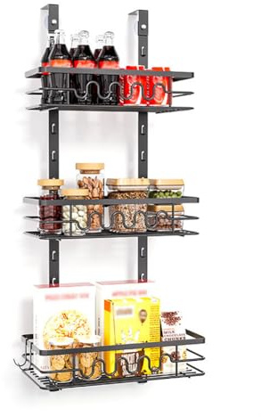 Glorlliant Gewürzregal für die Tür, 3 Etagen Metall zum Aufhängen Organizer Regale Tür Speisekammer Organizer für Küche, Bad, Schlafzimmer