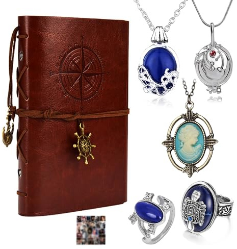 HJYZY Set di gioielli vampiro in pelle, taccuino di scrittura Elena Gilbert, medaglione collana con anello famiglia Damon, 16 pezzi, Metallo