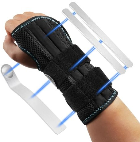 AOGOE Wrist Support Brace with 3 Metal Splint, Wrist Support Splint Arm Stabilizer for Men Women, Carpal Tunnel Wrist Support, Left or Right Hand Support, Right-M