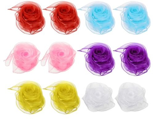 PATIKIL Jongliertücher, Chiffontücher für Tanzen 12 Stück Bunte Tücher 60x60cm Quadratische Seidentücher für Spiel Magie Tanzen Party Aktivitäten Zubehör, Blau, Pink, Lila, Gelb, Weiß, Rot