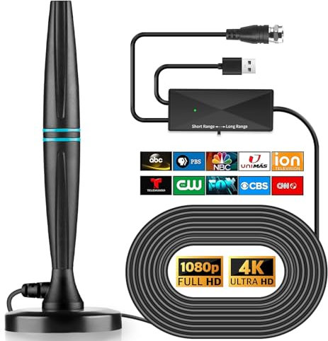 Antenna TV Interna, Antenna per Smart TV per canali locali, Supporto 4K 1080p con amplificatore di segnale, ricezione HD a lungo raggio con amplificatore