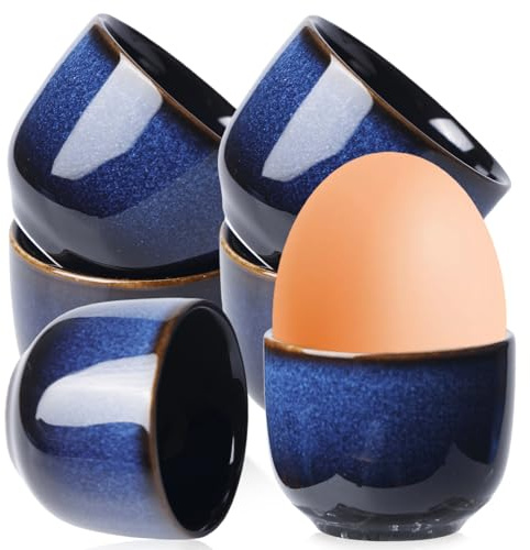GOMETY Lot de 6 coquetiers en porcelaine, coquetiers en céramique vintage bleu overglaçure multicolores coquetiers en porcelaine support à œufs porte-œufs pour œufs cuits petit-déjeuner brunch dîner