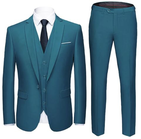 YOUTHUP Abiti da Uomo Elegante Completi 3 Pezzi Abito Slim Fit Blazer Panciotto Pantaloni, Blu Lago, XL