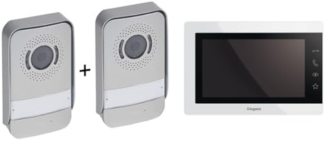 LEGRAND, EASYKIT Essential Video-Türsprechanlagen-Set mit 2-Draht-Anschluss, 2x Außenstellen & eine Innenstelle, Reiheneinbaunetzgerät, IP54-IK07, Farbe: Weiß, 367915 + 369339