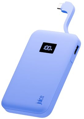 Juice Eco Integrated Power Bank, Portable Charger 5,000 mAh with Built-in Cable & Digital Display, USB-C Output, Power Bank for iPhone 15 16 17 Pro Max, Samsung, Xiaomi, iPad, GoPro - Ultra Marine