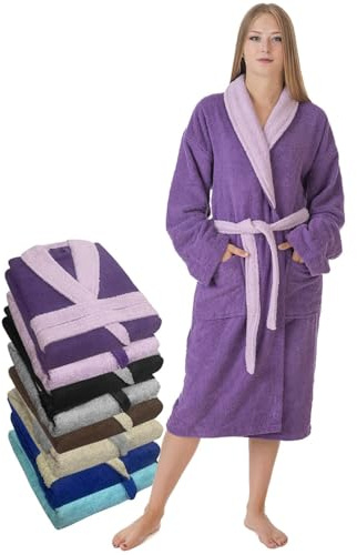 LEBENGOOD Albornoz Mujer 100% Algodón Rizo Americano 450 gsm - Bata de Baño para Ducha, Suave, Absorbente, Unisex, OEKO-TEX® (BicMuj Purpura, S)
