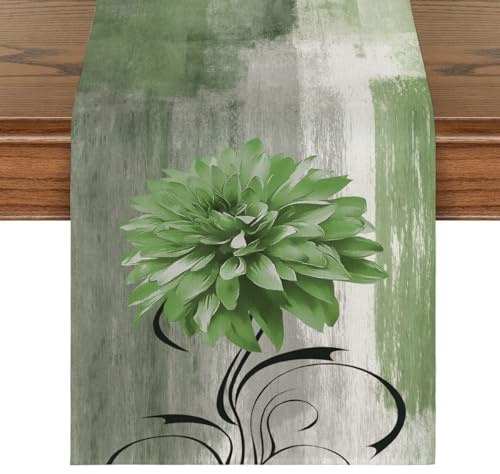 Brylleii Tischläufer Abwaschbar Landhausstil 40x100 Salbei Grün Tisch Läufer Modern Natur Klein Frühling Sommer Tischdekoration Leinen Akzenttisch Dekoratives Tuch Tischdeko für Outdoor Küche
