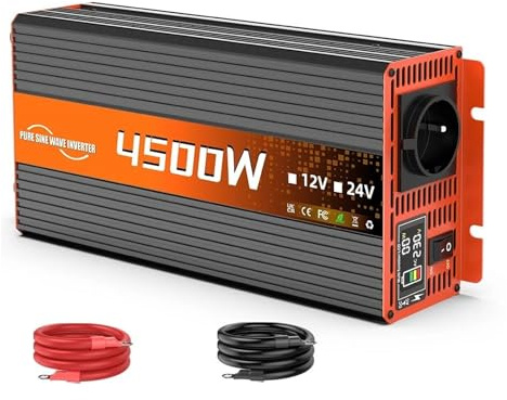 Transformateur Convertisseur Voltmètre 4500 W 12 V CC vers 220 V CA 50 Hz Prise UE Transformateur À Onde Sinusoïdale