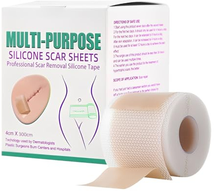 XPJBKC Silikonskal Sheets, 4 cm x 300 cm ärrplåster, vattentäta silikonärrplåster, återanvändbara silikondekaler för brännskador, kareloider och ärr från kejsarsnitt