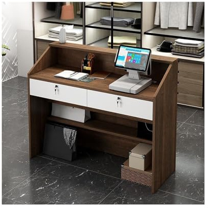 Moderno banco reception con gestione dei cavi, tavolo per casa e ufficio, bancone per negozi, mobili da ingresso, salone di bellezza, tavolo per ricevimenti (L100 cm)