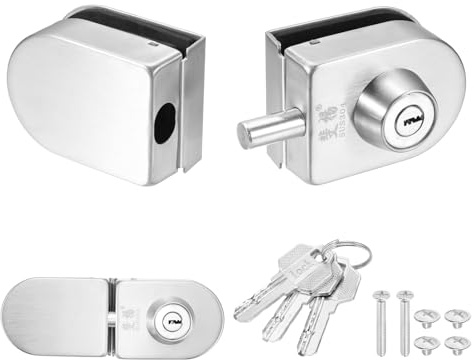 PATIKIL Cerradura Para Puerta De Cristal, Cerradura De Acero Inoxidable 304 Sin Marco Tipo Doble Oscilante Para 10-12mm De Grosor Con 3 Llaves Para Hotel Baño Tienda, Plata