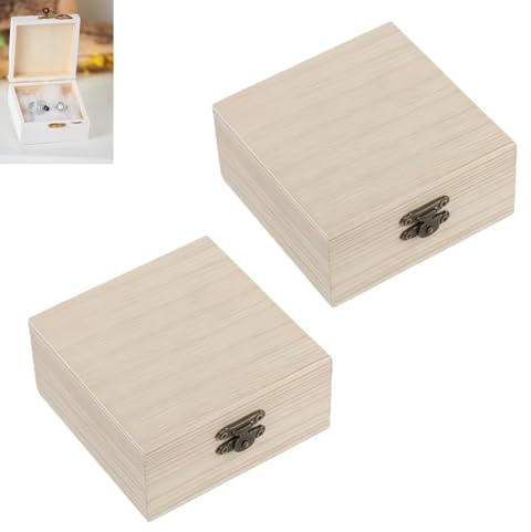 2 Stück Quadratische Holzkiste,Holzkiste Klein,rustikale unlackierte Holzkisten,Jewellery Boxes,DIY Handwerk,Schatztruhe Truhe,Mini Schatztruhe,für Zuhause,Tischdekoration(10 x 10 x 5 cm)
