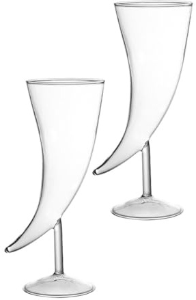 UKCOCO Copas de Vino de Cuerno de Buey de Cristal 2 Piezas Pequeñas 19,5x7,2x7 Cm para Fiestas y Bodas, Vasos Multifunción Resistentes para Cócteles y Decoración de Mesa