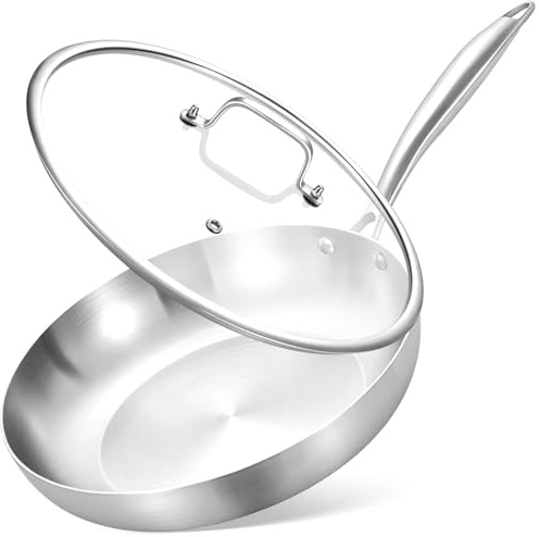 Inqibee 20 CM Tri-Ply Stainless Steel Frying Pan with Lid | Induction Ready Skillet, Compatible with All Cooktops, Even Heat Distribution, Oven Safe Daily Cooking Pan