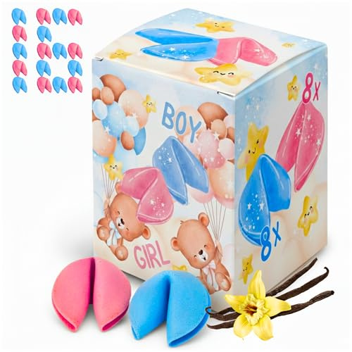 Glückskekse Baby Shower 16 Stück – Einzeln Verpackte Kekse in Rosa und Blau, Vanille Geschmack, Gastgeschenke und Tischdeko für Babyparty