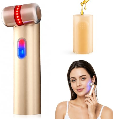 HAMINOS Dispositivo Viso con Microcorrente EMS e Infusione di Siero, Massaggiatore Viso con Luce Rossa, Blu e Viola, 3 Intensità, Beauty Tool Ricaricabile USB-C