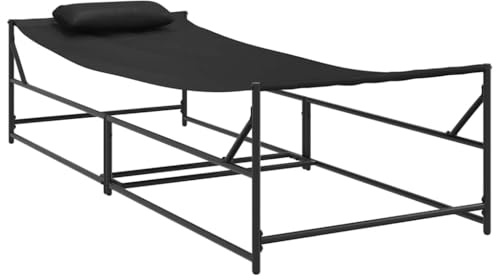 QZZCED Gartenliegestuhl 2er Set Schwarz mit abnehmbarem Kissen aus Vliesstoff, Textilene Liegestuhl für Garten und Terrasse, pulverbeschichteter Stahl, modernes Design