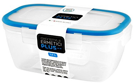 GIO'STYLE Contenitore Ermetico per Alimenti - 1,5L - Made in Italy - Rettangolare - Adatto a Frigorifero, Freezer, Microonde - Linea Ermetici Plus