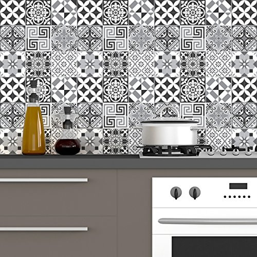 Ambiance Sticker Adesivi Autoadesivi, Decorazioni Murali, Adesivi per Piastrelle per Bagno e Cucina Élégants Nuance de Gris - 60 Piastrelle Adesive 10 x 10 cm