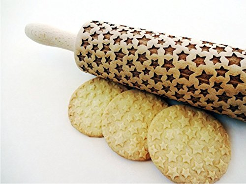 Mattarello Decorativo per Biscotti STELLA| Mattarello Inciso | Rullo per Biscotti e per Modellare | Mattarello Natalizio | Mattarello Legno Goffrato di Algis Crafts