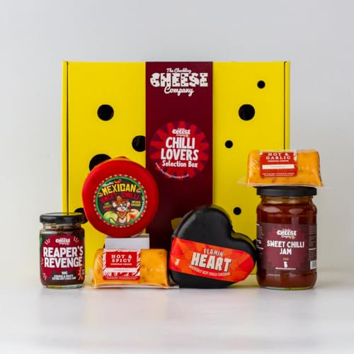 Chilli Lovers Cheese Gift Box. The ultimate gift set packed full of chilli cheese & extra hot jam. The ultimate spicy gifts for men & women The Chuckling Cheese Company.